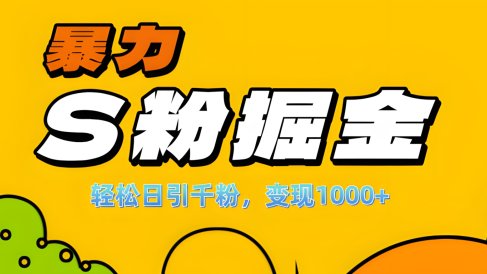 单人单机日引千粉，变现1000+，S粉流量掘金计划攻略！