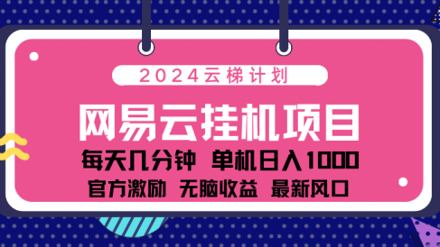 2024网易云云梯计划项目，每天只需操作几分钟！纯躺赚玩法，一个账号一个月一万到三万收益！可批量，可矩阵，收益翻倍！