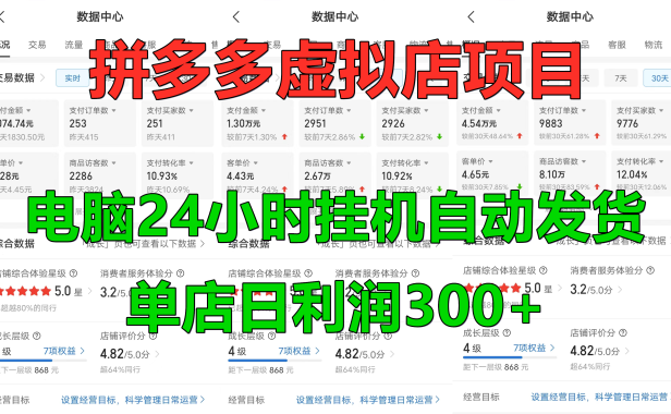 拼多多虚拟店项目，电脑挂机自动发货，单店日利润300+，可放大操作