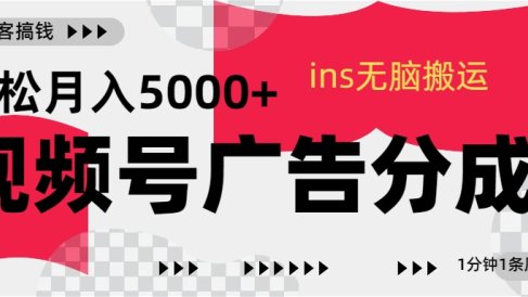 视频号广告分成,ins无脑搬运,1分钟1条原创视频,轻松月入5000+