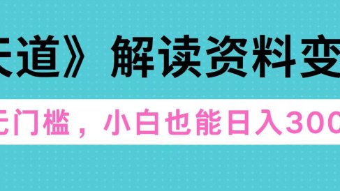 天道解读资料变现,无门槛,小白也能快速上手,稳定日入300+