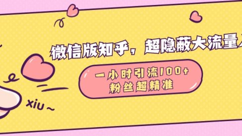 微信版知乎,超隐蔽流量入口,一小时引流100人,粉丝质量超高