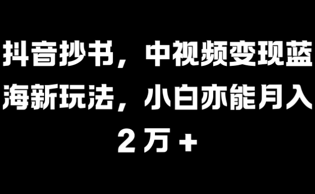 抖音抄书,中视频变现蓝海新玩法,小白亦能月入 2 万 +
