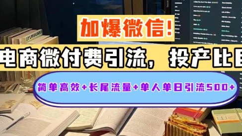 电商微付费引流，投产比巨高，简单高效+长尾流量+粉丝质量高，单人单日引流500+创业粉