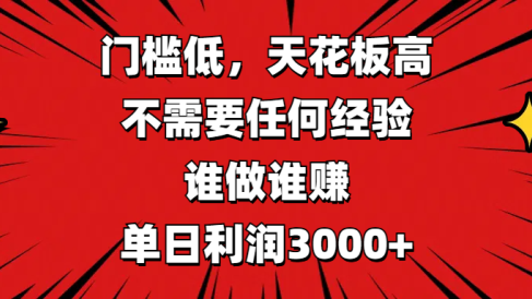 门槛低,收益高,不需要任何经验,谁做谁赚,单日利润3000+