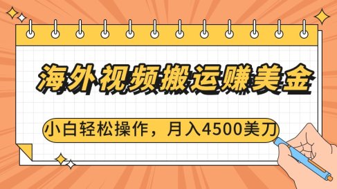 海外视频搬运赚美金,小白轻松操作,月入4500美刀