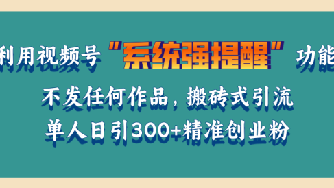 利用视频号“系统强提醒”功能,引流精准创业粉,无需发布任何作品,单人日引流300+精准创业粉