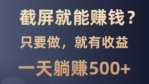 截屏就能赚钱？0门槛，只要做，100%有收益的一个项目，一天躺赚500+
