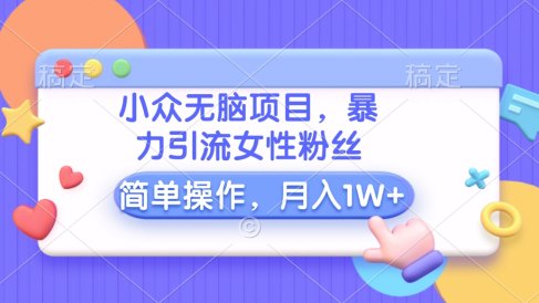 小众无脑项目,暴力引流女性粉丝,简单操作,月入10000+元