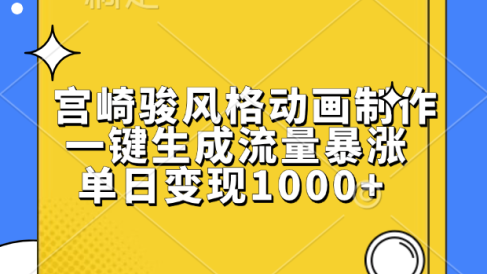 宫崎骏风格动画制作，单日变现1000+，一键生成流量暴涨