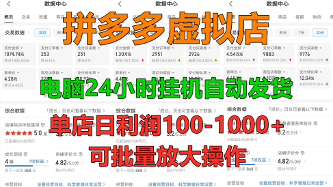 拼多多虚拟店,电脑挂机自动发货,单店日利润100-1000+,可批量放大操作,长久稳定新手首选项目