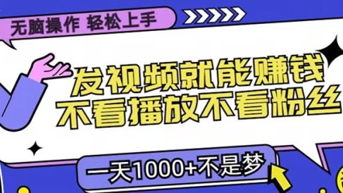 只要发视频就能赚钱?无脑操作,不看播放不看粉丝,小白轻松上手,一天1000+