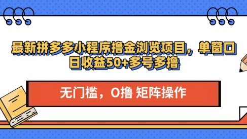 最新拼多多小程序撸金浏览项目,单窗口日收益50+多号多撸
