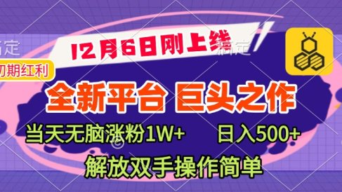 全新引流平台,巨头之作,当天无脑涨粉1W+,日入现500+,解放双手操作简单