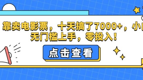 靠卖电影票,十天搞了7000+,零投入,小白无门槛上手。