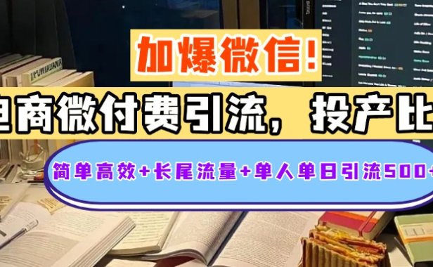 电商微付费引流，投产比巨高，简单高效+长尾流量+粉丝质量高，单人单日引流500+创业粉