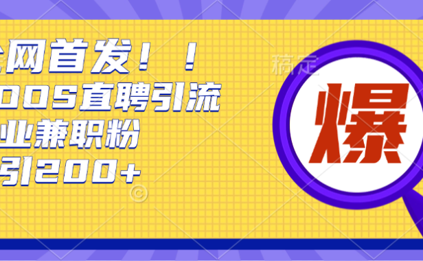 全网首发!BOOS直聘引流创业兼职粉，单号日引200+