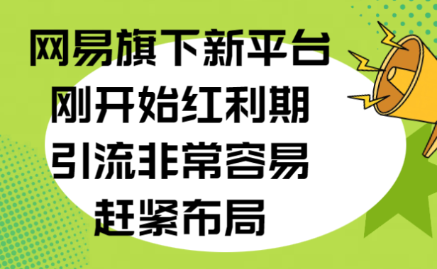 网易旗下新平台,刚开始红利期,引流非常容易,赶紧布局