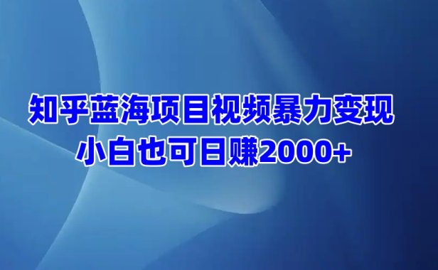 知乎蓝海项目视频暴力变现 小白也可日赚2000+