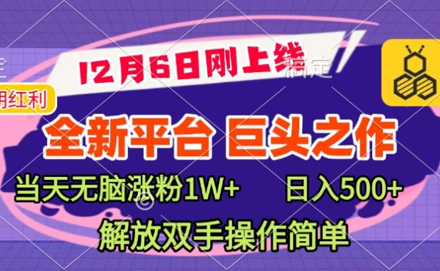 全新引流平台,巨头之作,当天无脑涨粉1W+,日入现500+,解放双手操作简单