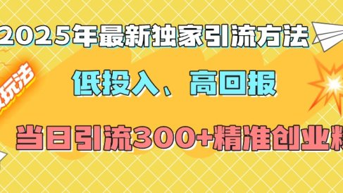 2025年最新独家引流方法,低投入高回报?当日引流300+精准创业粉