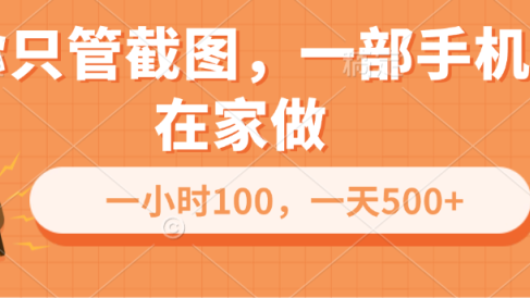 你只管截图,一部手机在家做,一小时100,一天500+