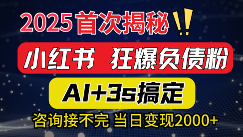 2025引流天花板:最新小红书狂暴负债粉思路,咨询接不断,当日入2000+
