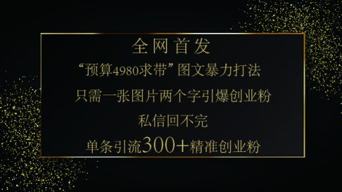 小红书，“预算 4980 带我飞” 的神奇图片引流法，堪称涨粉核武器！只需一张图，就能单条笔记凭借此方法，轻松引流 300 + 精准创业粉！