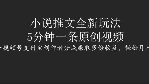 小说推文全新玩法，5分钟一条原创视频，结合视频号支付宝创作者分成赚取多份收益，轻松月入1W+