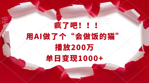 疯了吧!!!用AI做了个“会做饭的猫”,播放200万,单日变现1000+