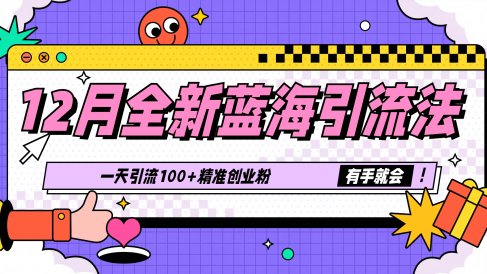 12月全新蓝海引流法,有手就会,一天引流100+精准创业粉