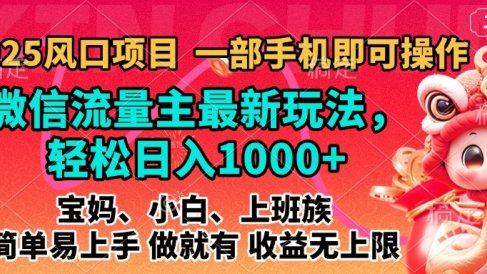 2025蓝海风口项目,微信流量主最新玩法,轻松日入1000+,简单易上手,做就有 收益无上限