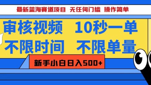 最新蓝海赛道项目,视频审核玩法,10秒一单,不限时间,不限单量,新手小白一天500+