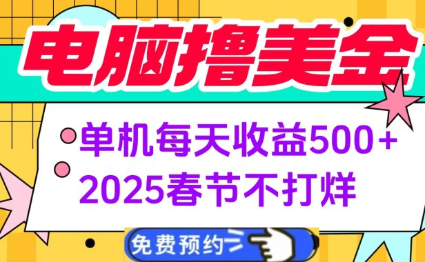 电脑撸美金单机每天收益500+,2025春节不打烊
