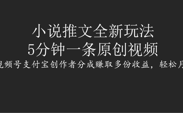 小说推文全新玩法,5分钟一条原创视频,结合视频号支付宝创作者分成赚取多份收益,轻松月入1W+