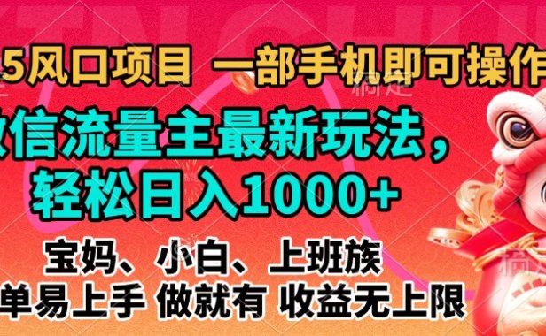 2025蓝海风口项目，微信流量主最新玩法，轻松日入1000+，简单易上手，做就有 收益无上限