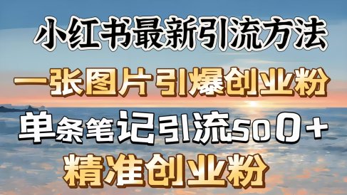 红书最新引流方法，一张图片引爆创业粉，单条笔记引流500＋精准创业粉