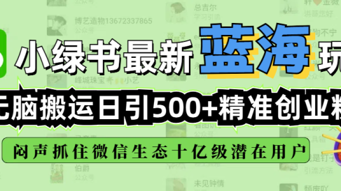 小绿书最新蓝海玩法,无脑搬运日引500+精准创业粉,闷声抓住微信生态十亿级潜在用户