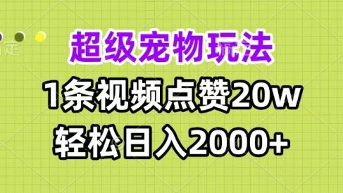 超级宠物视频玩法，1条视频点赞20w，轻松日入2000+