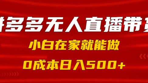 拼多多无人直播带货，小白在家就能做，0成本日入500+