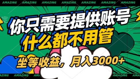 账号全程托管,你只需要提供账号,什么都不用管,坐等收益,月入3000+