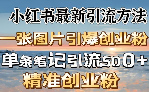 红书最新引流方法,一张图片引爆创业粉,单条笔记引流500+精准创业粉