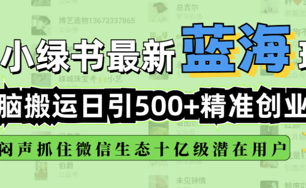 小绿书最新蓝海玩法,无脑搬运日引500+精准创业粉,闷声抓住微信生态十亿级潜在用户