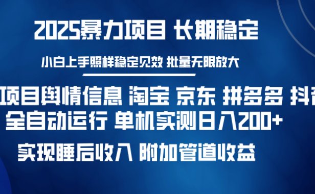 暴力项目舆情信息 淘宝 京东 拼多多 抖音全自动运行 单机实测日入200+ 实现睡后收入 附加管道收益