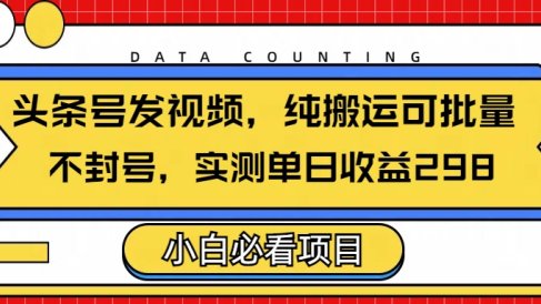 头条发视频,纯搬运可批量,不封号玩法实测单日收益单号298