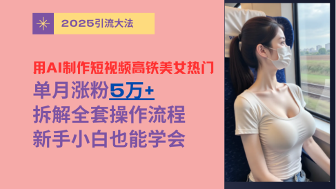 用AI制作短视频高铁美女热门玩法,单月涨粉5万+,拆解全套操作流程,新手小白也能学会