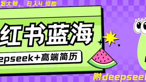 Deepseek+小红书简历蓝海赛道 日入无上限 24小时网盘自动发货 零成本 不限时间地点 轻松玩赚副业日入四位数