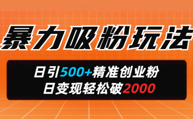 暴力吸粉玩法,日引500+精准创业粉,日变现轻松破2000