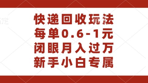快递回收自助玩法,每单收益0.6到1元,闭眼也能月入一万,适合新手小白