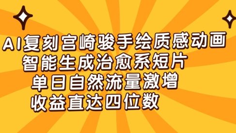 AI复刻宫崎骏手绘质感动画,智能生成治愈系短片,单日自然流量激增,收益直达四位数